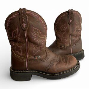 Justin Gypsy Gemma Brown Pink Shorty Leather Western Cowgirl Boots Women's 6.5 B